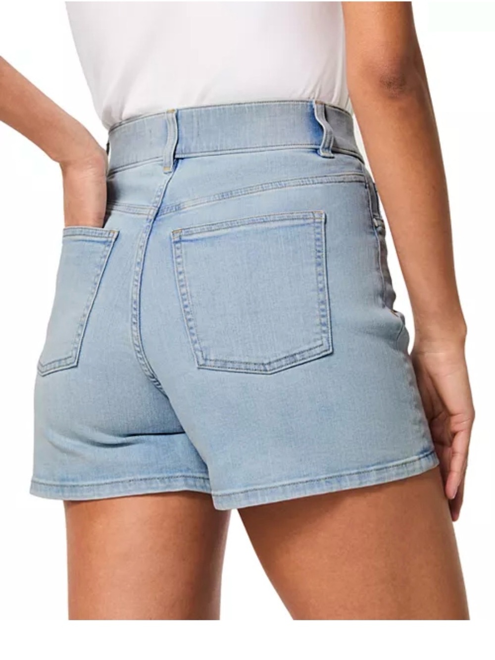 SPANX Light Wash Denim Shorts in Pale Blue